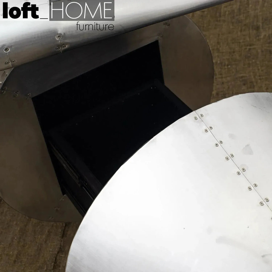 Industrial aluminium bar table aircraft in close up details.