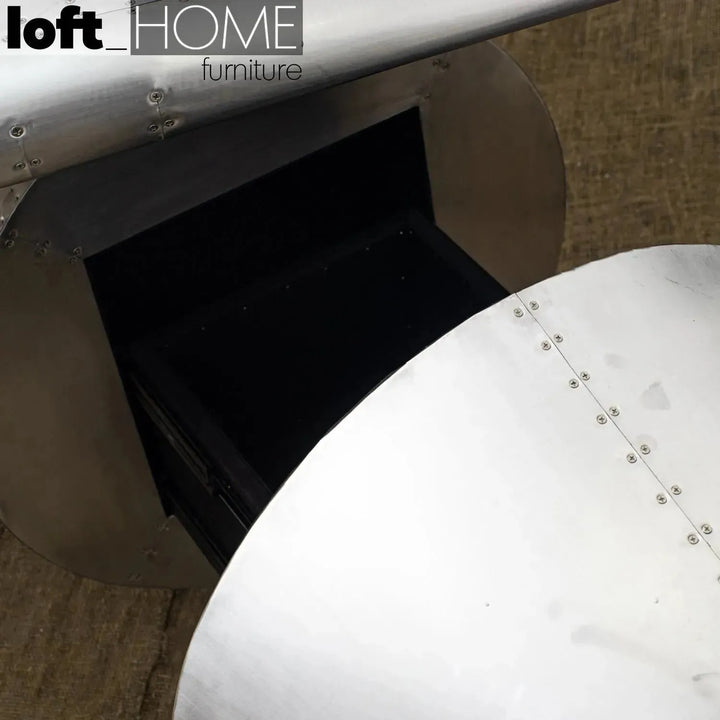 Industrial aluminium bar table aircraft in close up details.