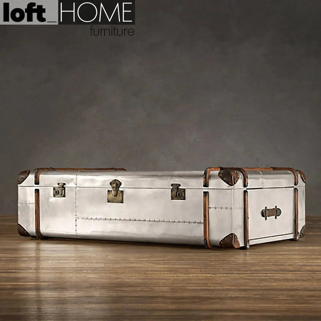 Industrial aluminium coffee table richards trunk material variants.