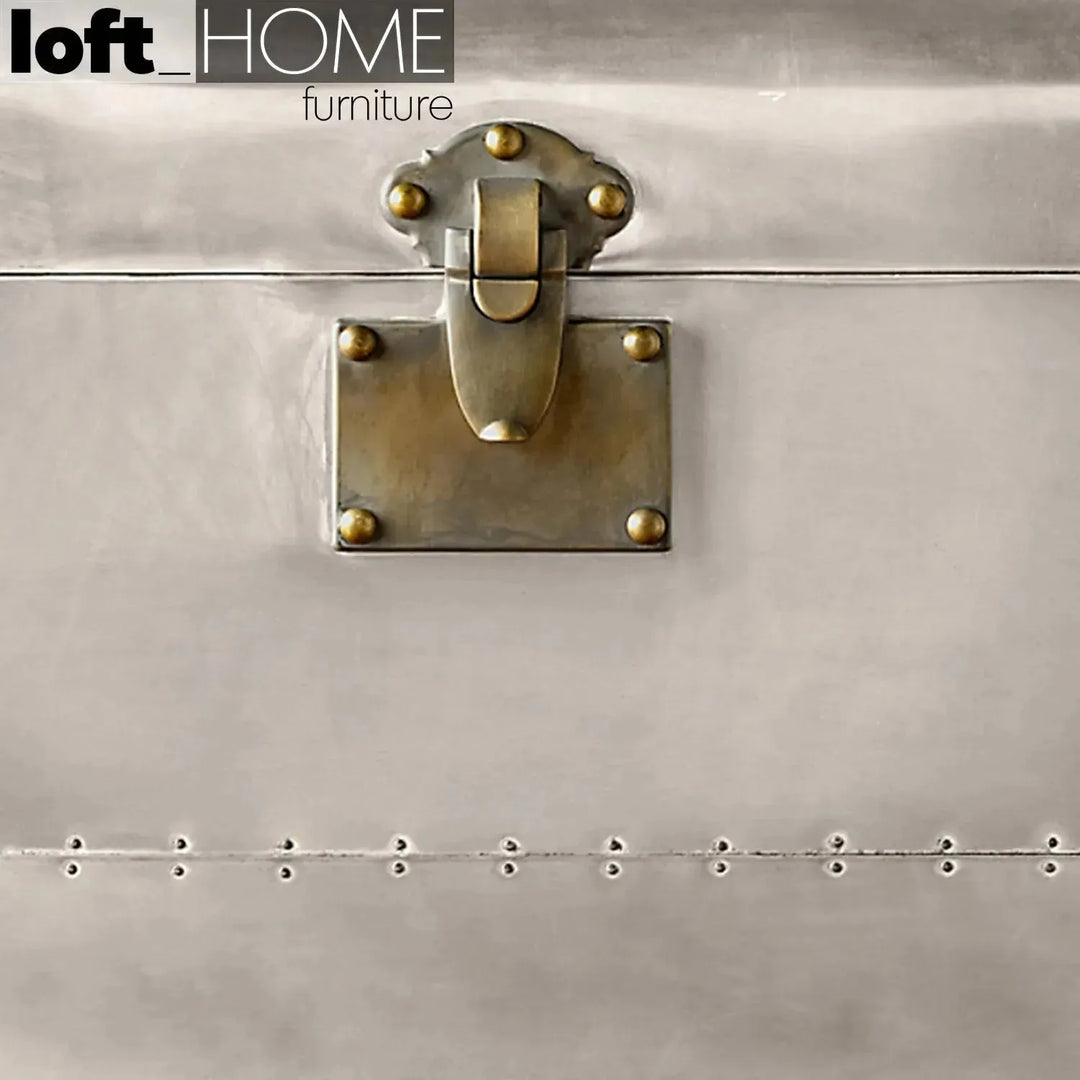 Industrial aluminium coffee table richards trunk in still life.