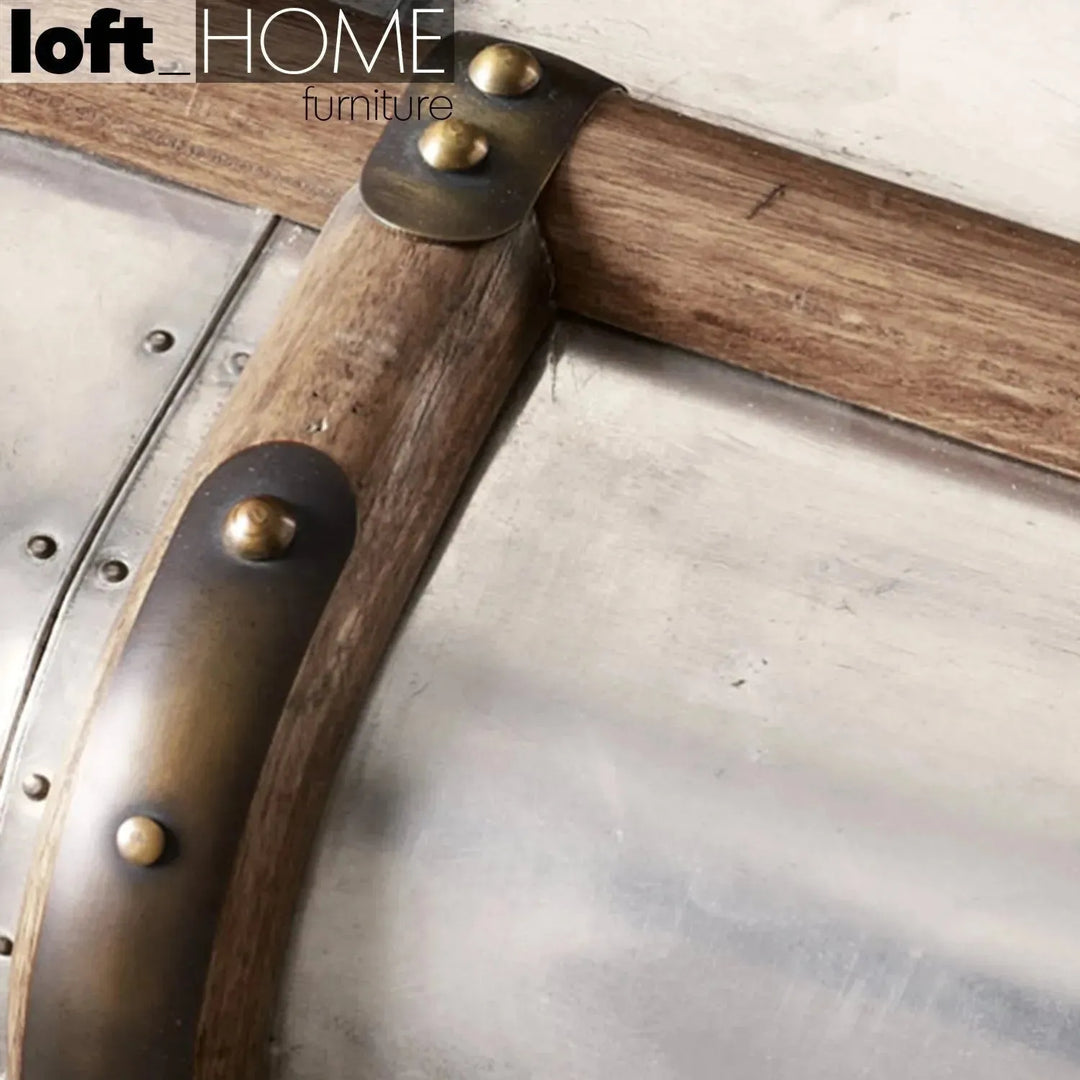 Industrial aluminium drawer cabinet richards trunk in close up details.