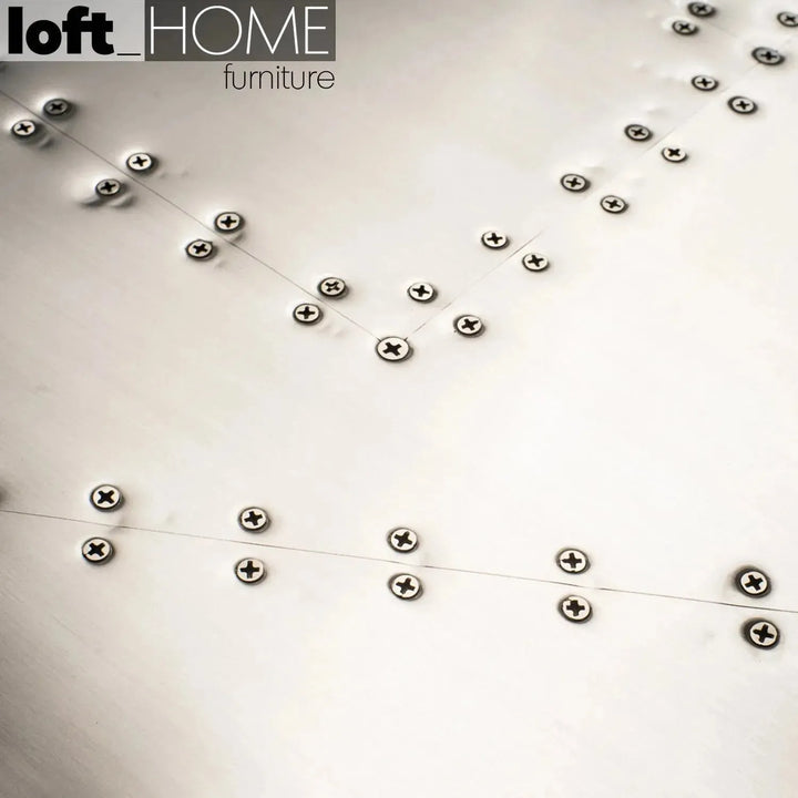 Industrial aluminium side table jetdoor in close up details.