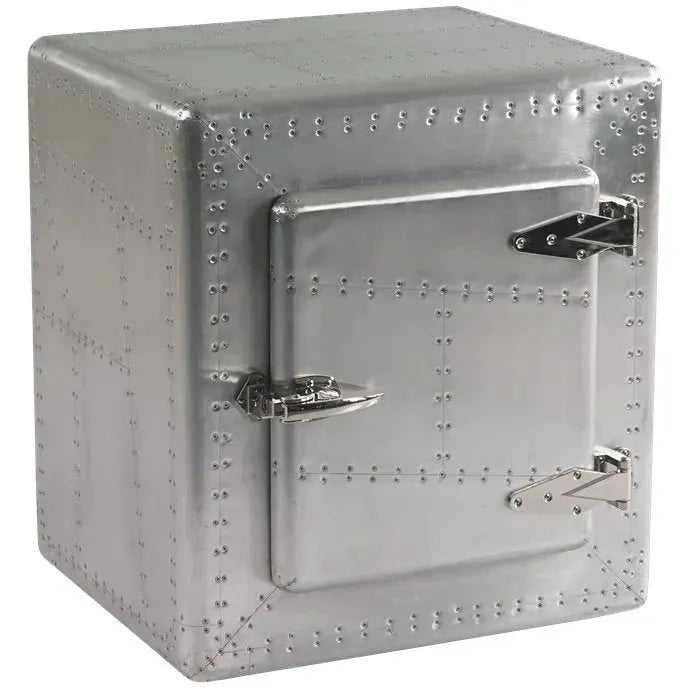 Industrial aluminium side table jetdoor in white background.