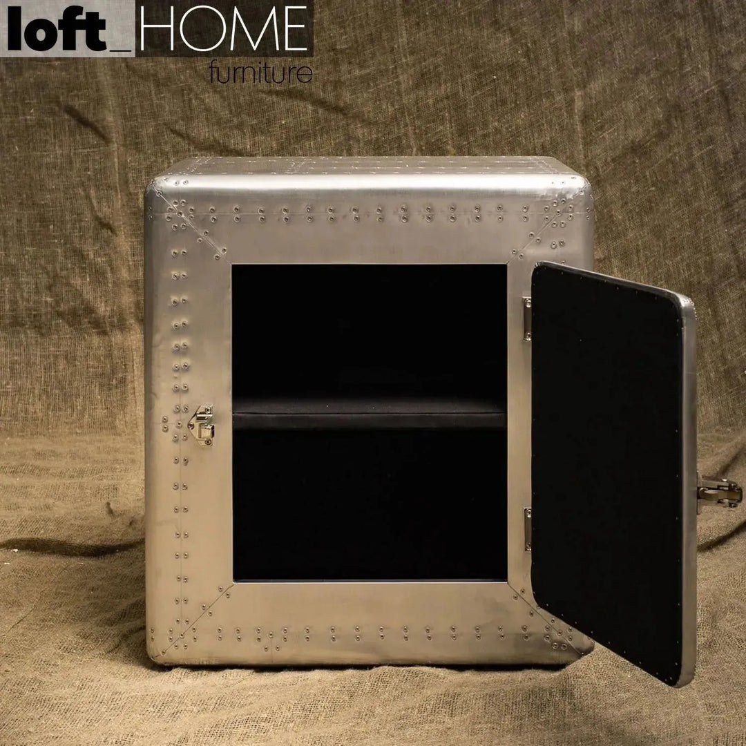 Industrial aluminium side table jetdoor material variants.