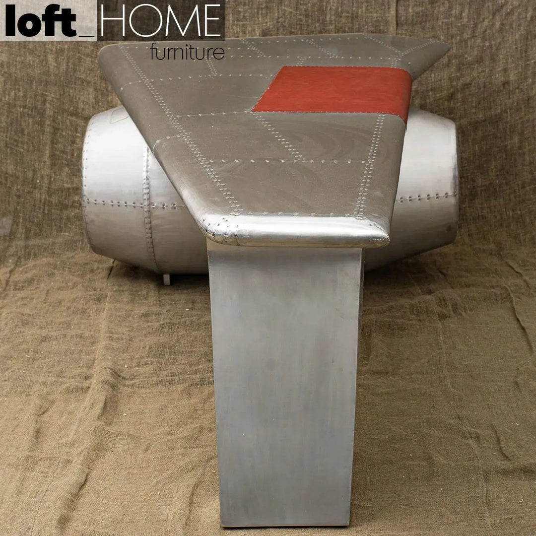 Industrial aluminium study table aircraft engine with context.