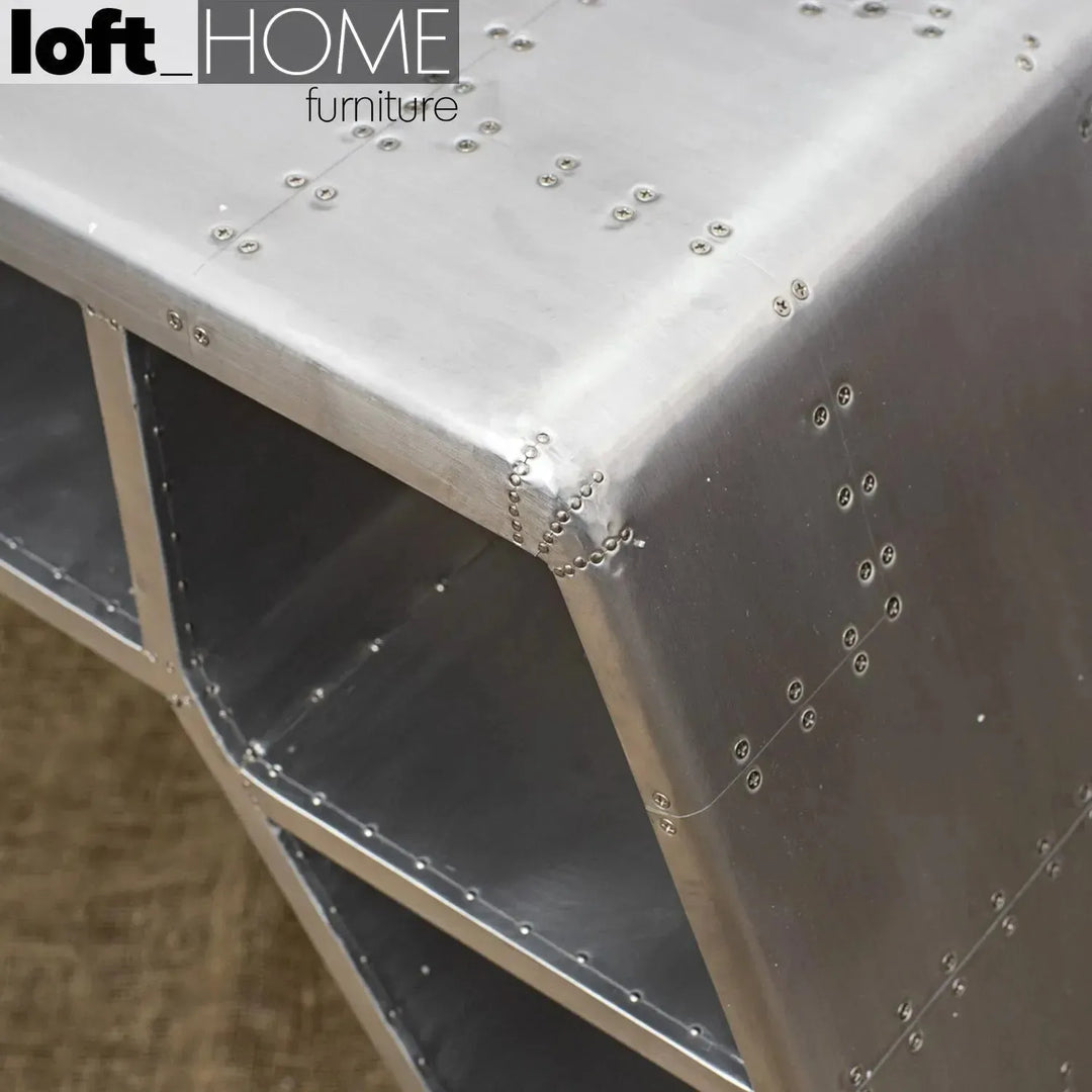 Industrial aluminium study table aircraft in still life.