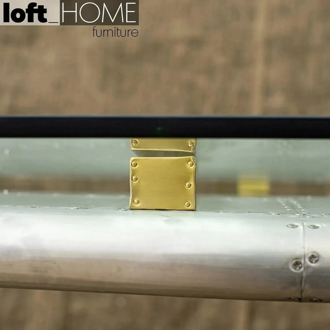 Industrial aluminium tempered glass study table skyway layered structure.