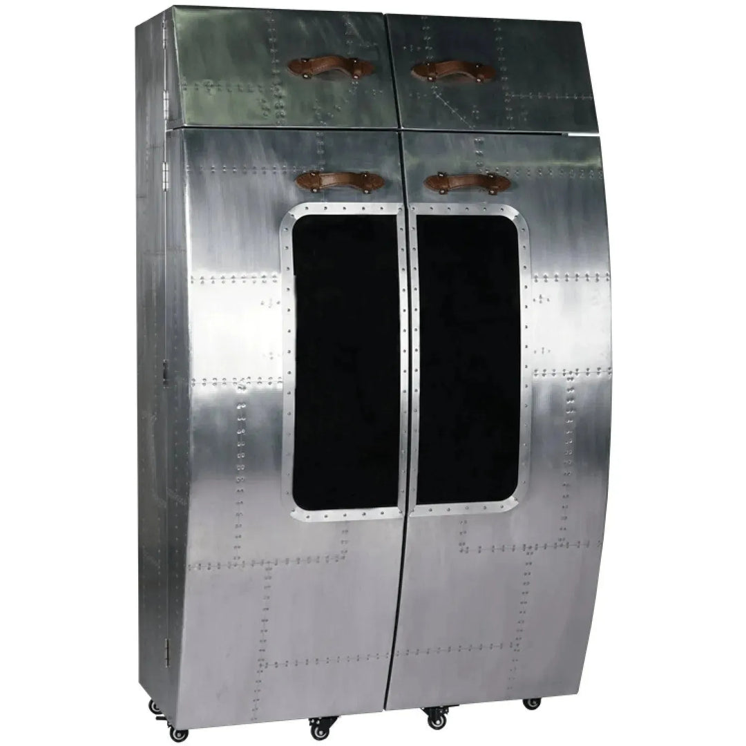 Industrial aluminium wine cabinet aviator with context.