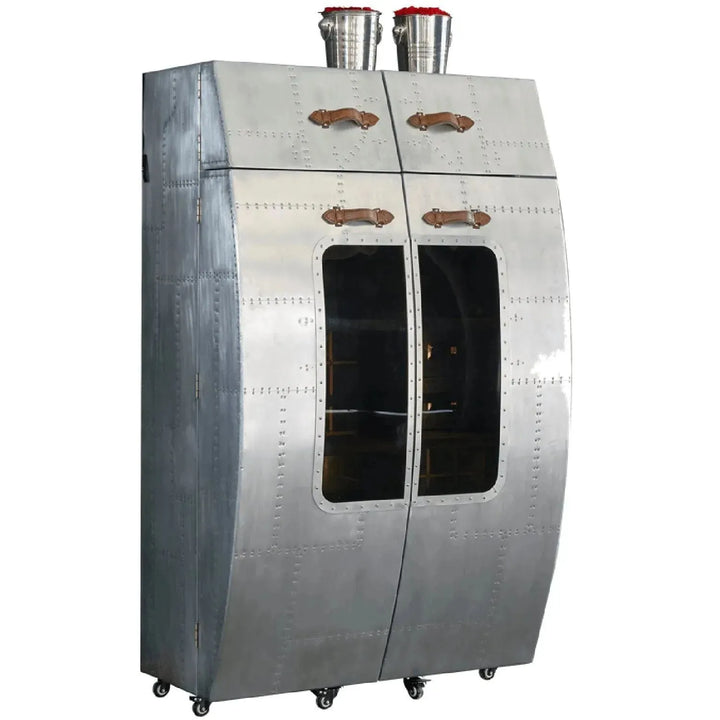Industrial aluminium wine cabinet aviator in real life style.