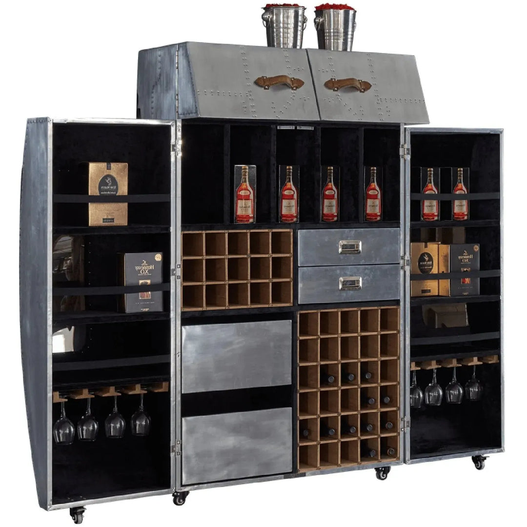 Industrial aluminium wine cabinet aviator material variants.