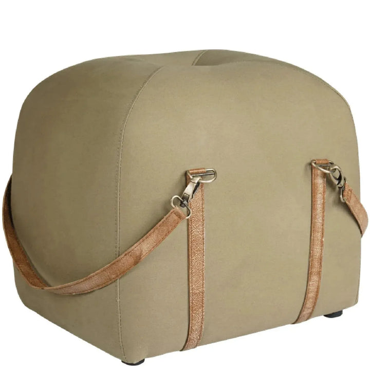 Vintage canvas ottoman stool travel in white background.