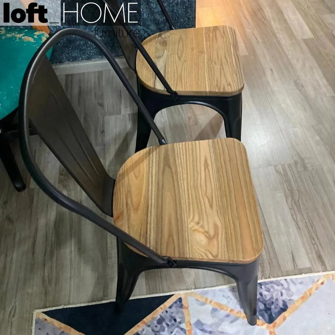 Industrial elm wood dining chair sanctum x detail 13.