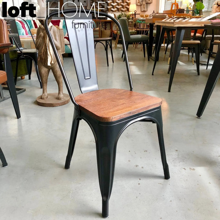 Industrial elm wood dining chair sanctum x layered structure.