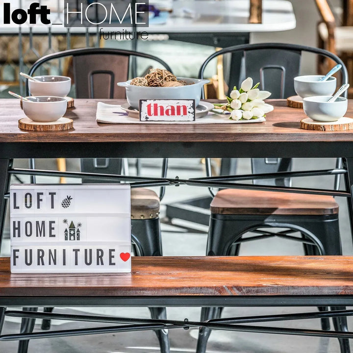 Industrial elm wood dining chair sanctum x in panoramic view.