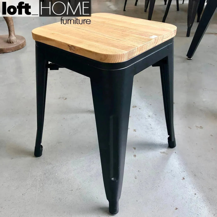 Industrial elm wood dining stool sanctum x detail 7.