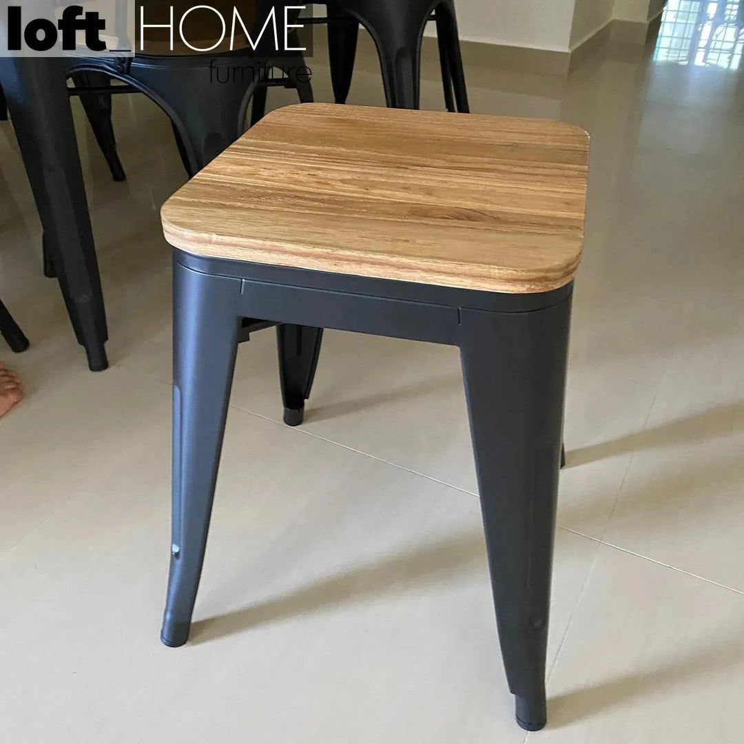 Industrial elm wood dining stool sanctum x detail 9.