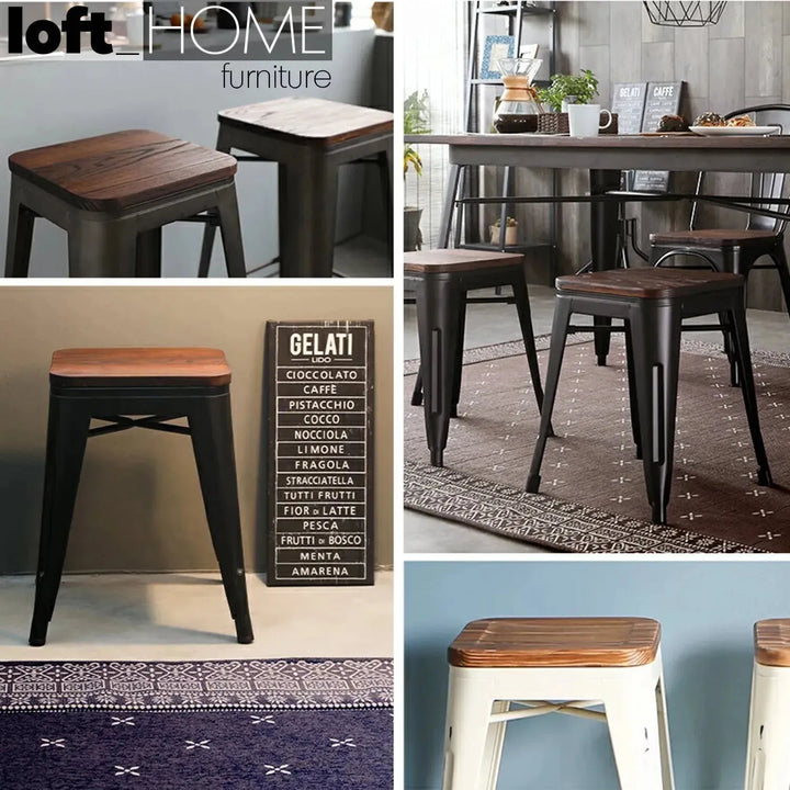 Industrial elm wood dining stool sanctum x with context.