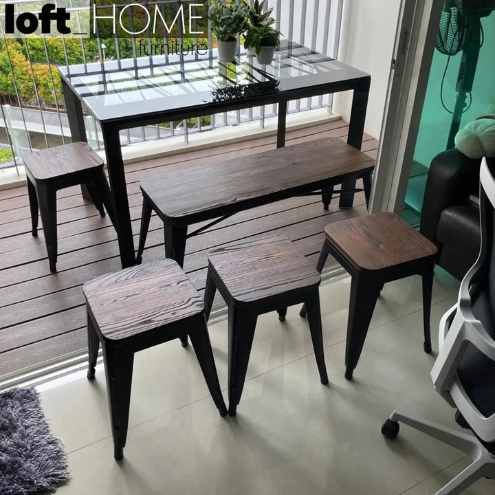 Industrial elm wood dining stool sanctum x conceptual design.