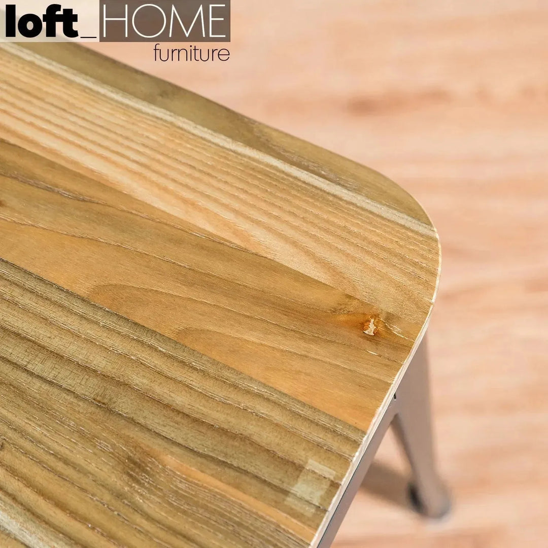 Industrial elm wood dining stool sanctum x detail 12.