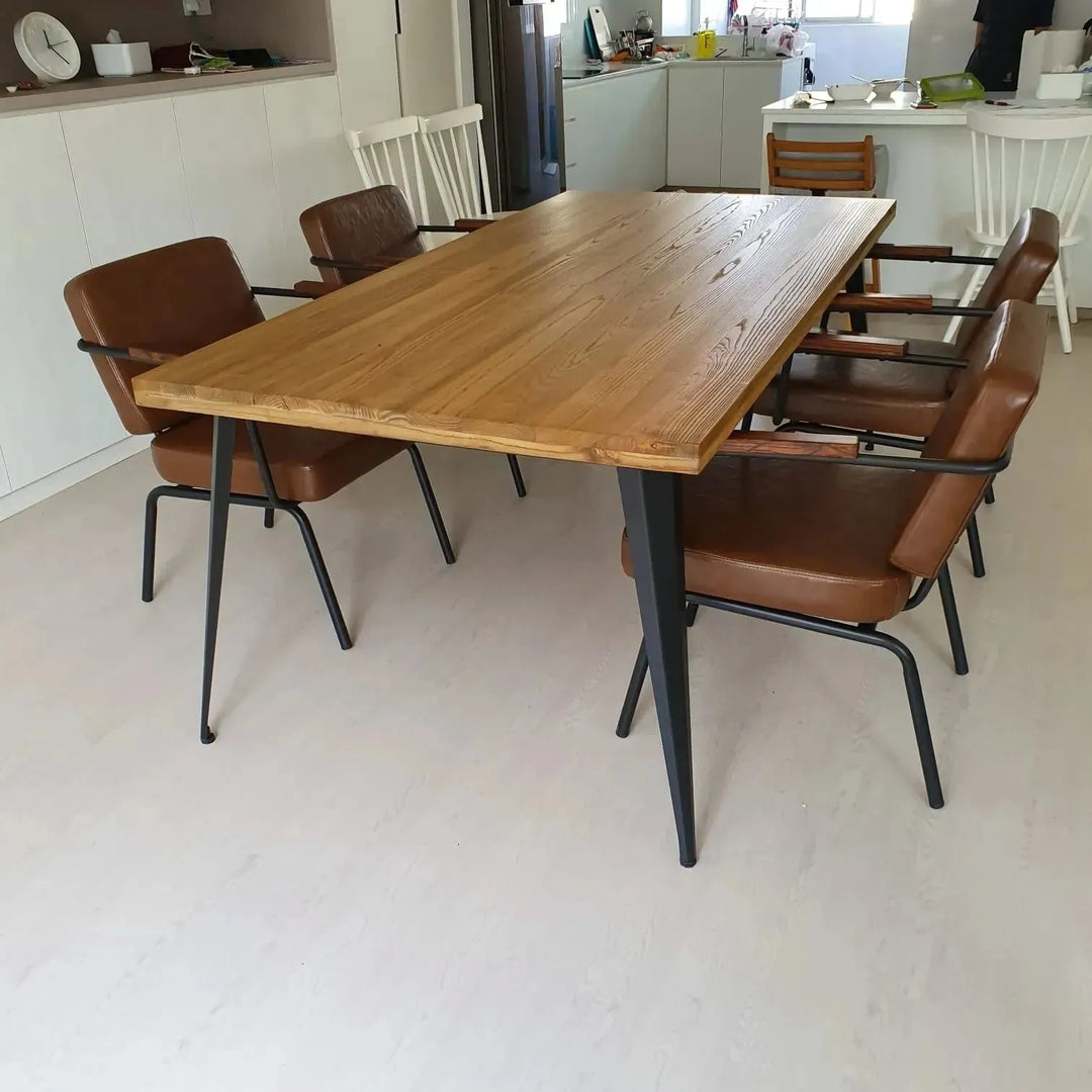 Industrial elm wood dining table sanctum classic detail 8.