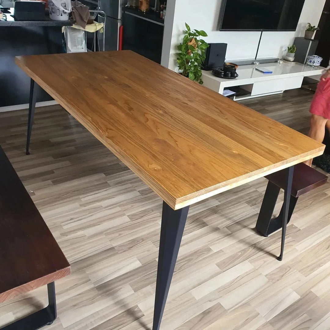 Industrial elm wood dining table sanctum classic detail 9.