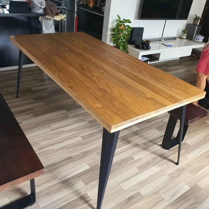 Industrial elm wood dining table sanctum classic detail 9.