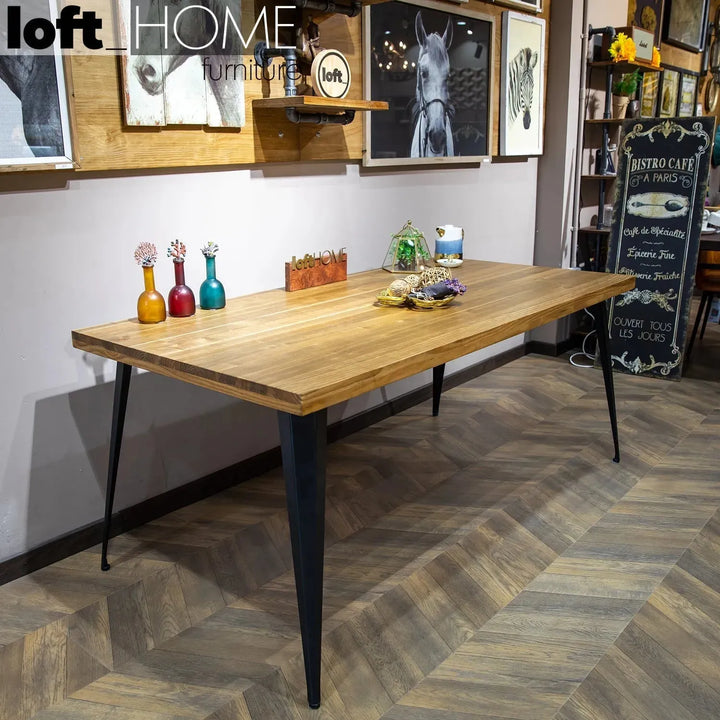 Industrial elm wood dining table sanctum classic detail 6.