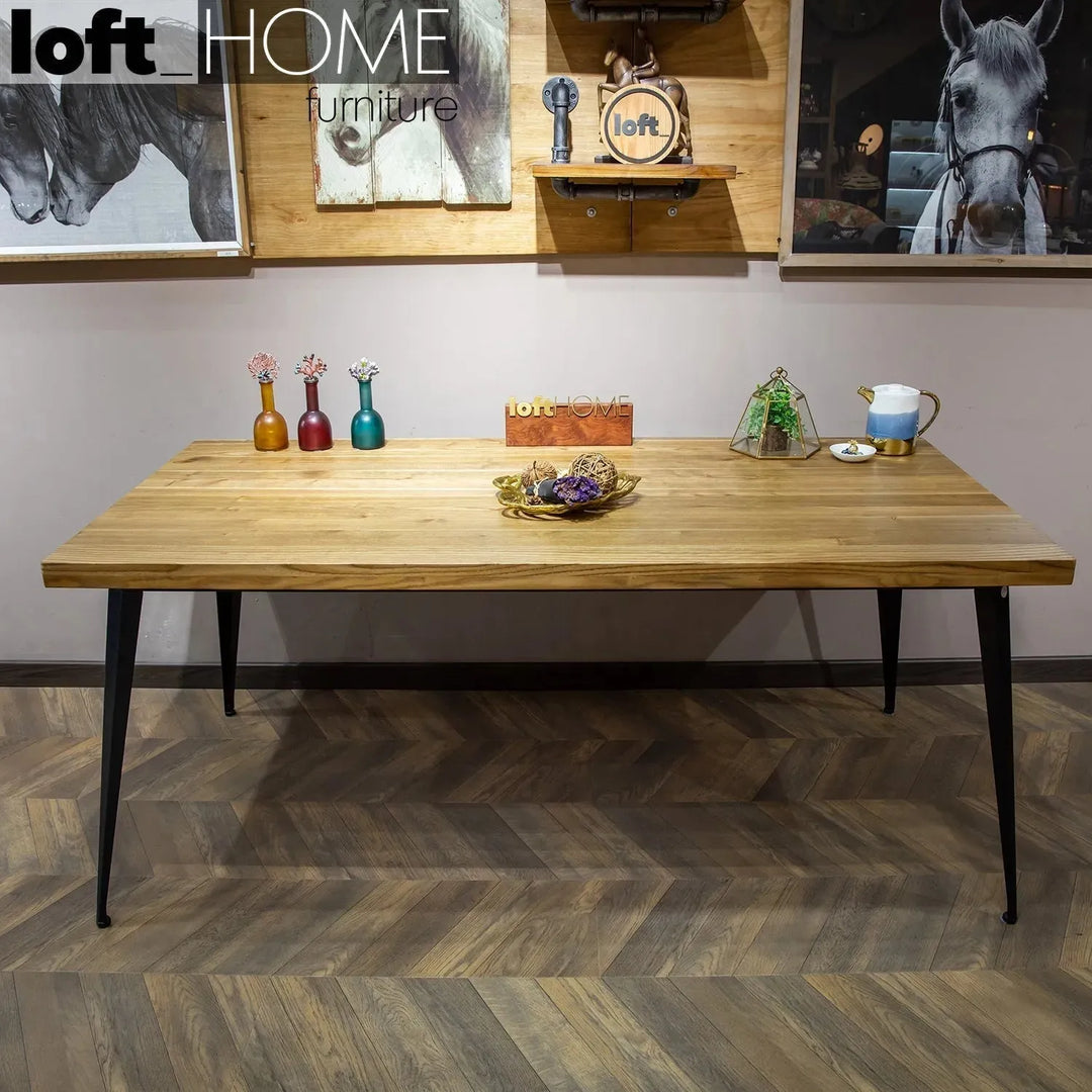 Industrial elm wood dining table sanctum classic detail 5.