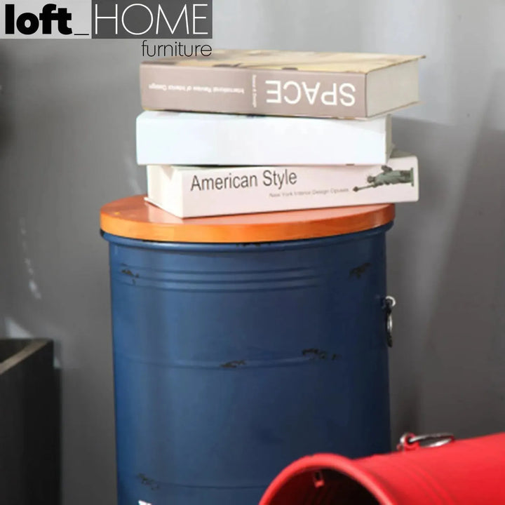 Industrial metal side table container round conceptual design.