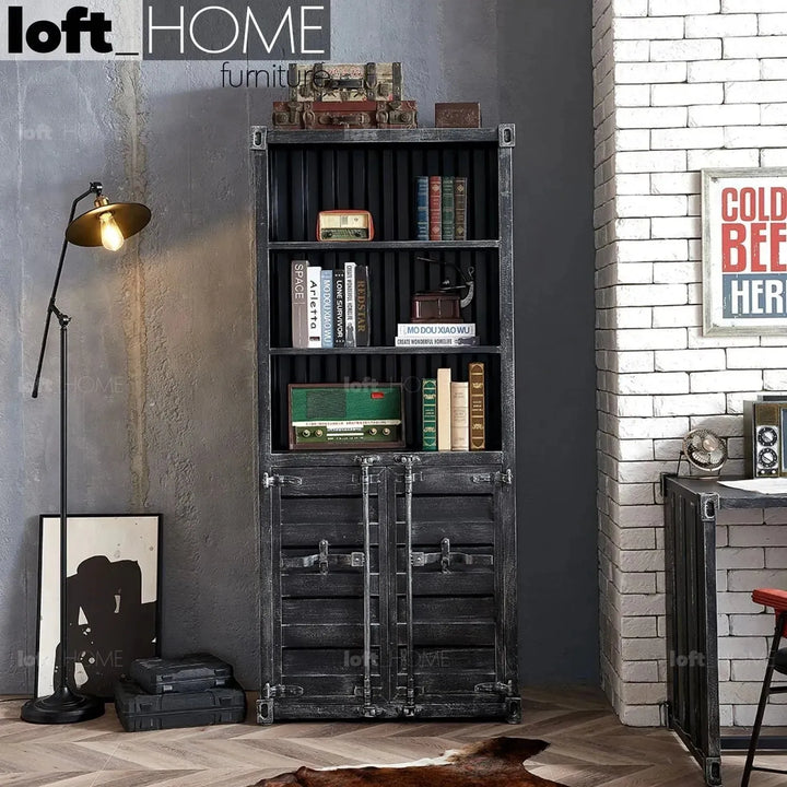 Industrial metal storage bookshelf container primary product view.