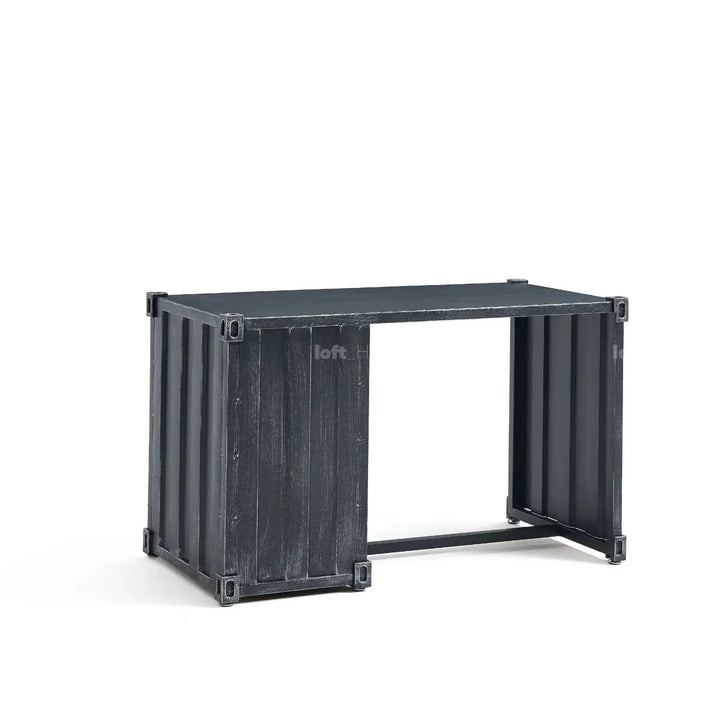 Industrial metal study table container in still life.