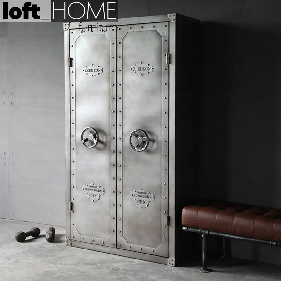 Industrial metal wardrobe hatch wheel double primary product view.