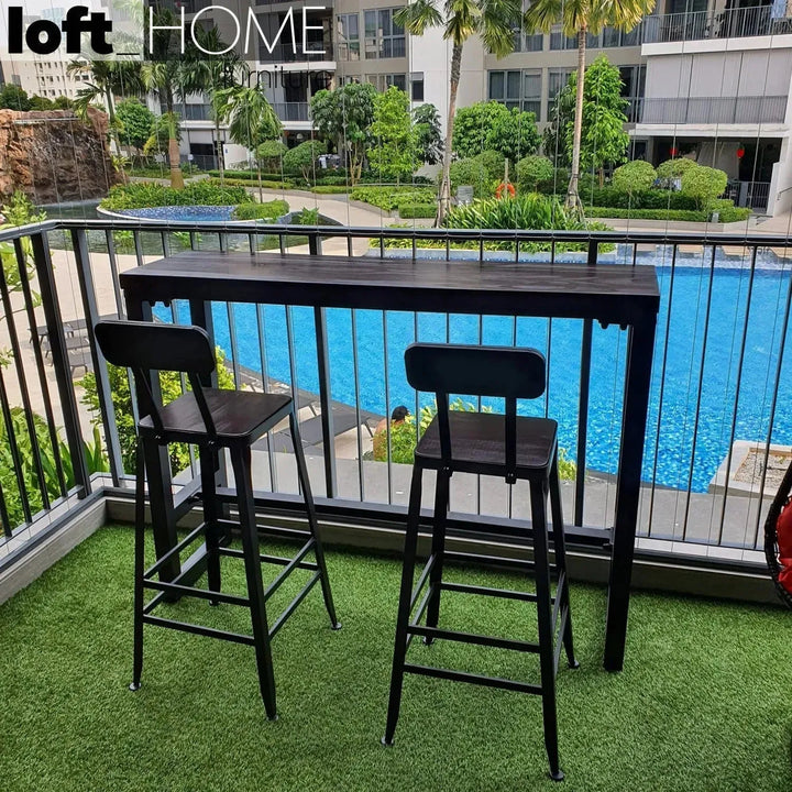 Industrial pine wood bar chair starbuck wood square in real life style.