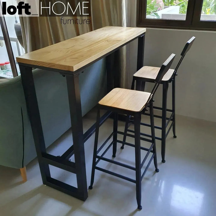 Industrial pine wood bar chair starbuck wood square in details.