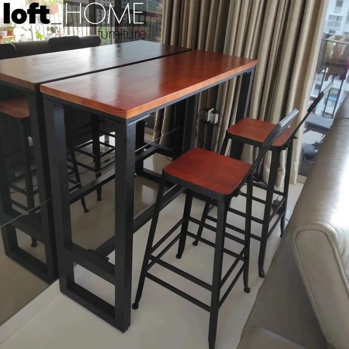 Industrial pine wood bar chair starbuck wood square environmental situation.