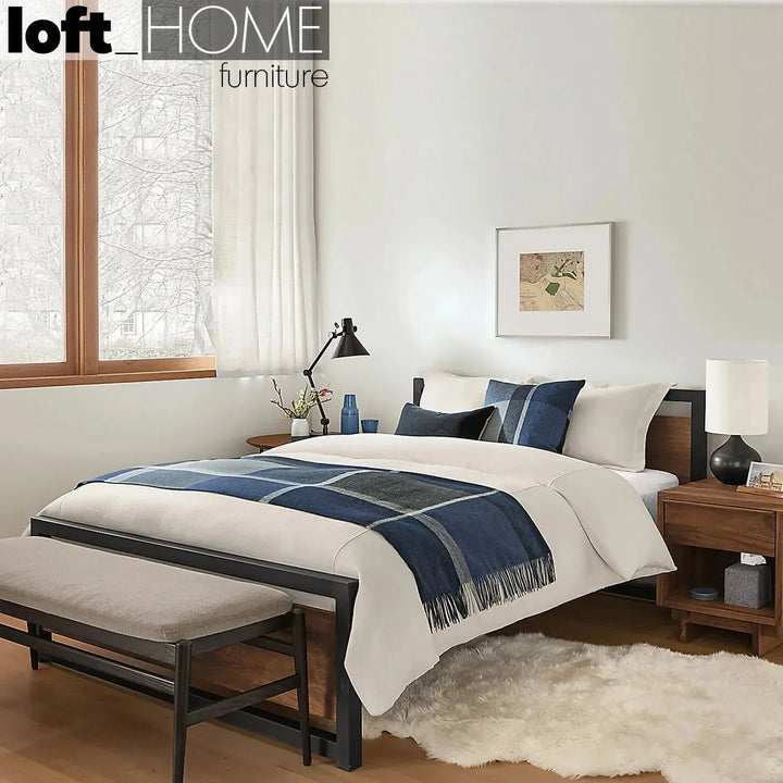 Industrial pine wood bed classic in real life style.