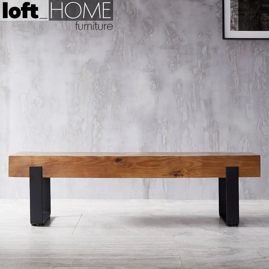 Rustic pine wood dining bench noer primary product view.