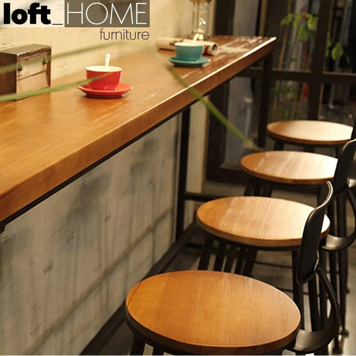 Industrial pine wood round bar chair starbuck wood material variants.