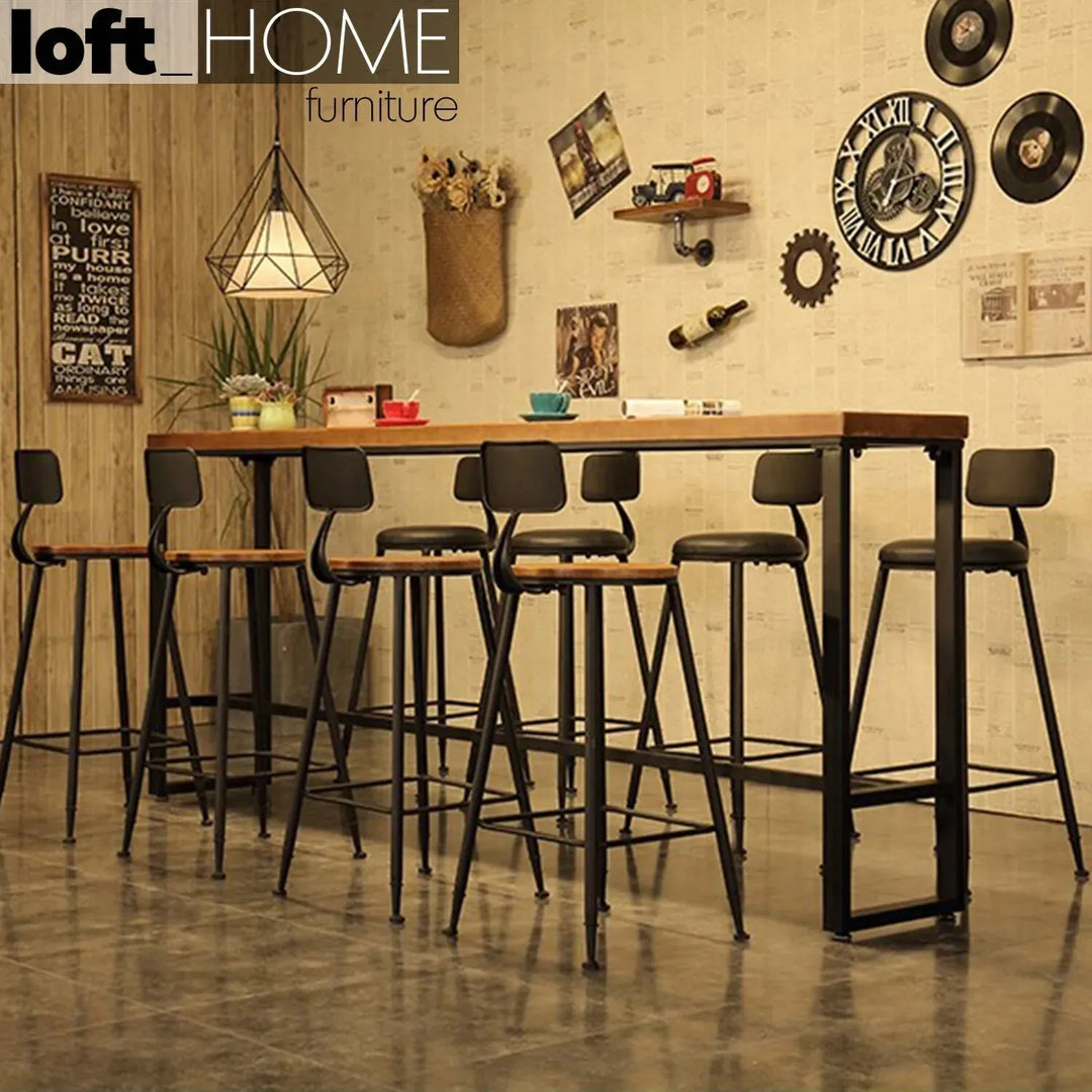 Industrial pine wood round bar chair starbuck wood with context.