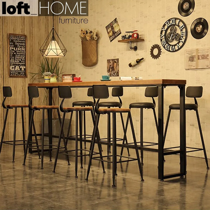 Industrial pine wood round bar chair starbuck wood with context.