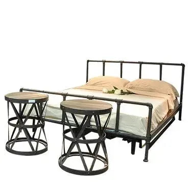 Industrial steel bed pipe in panoramic view.