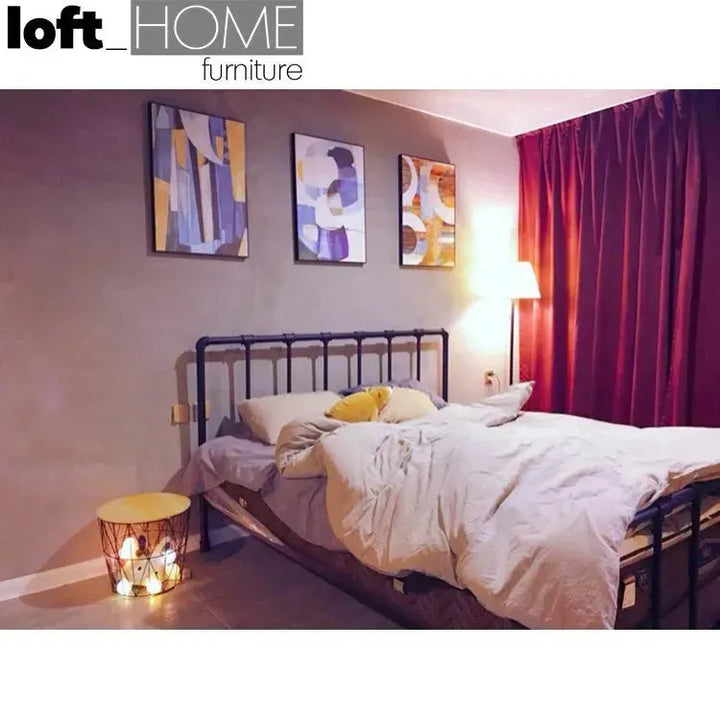 Industrial steel bed pipe in details.