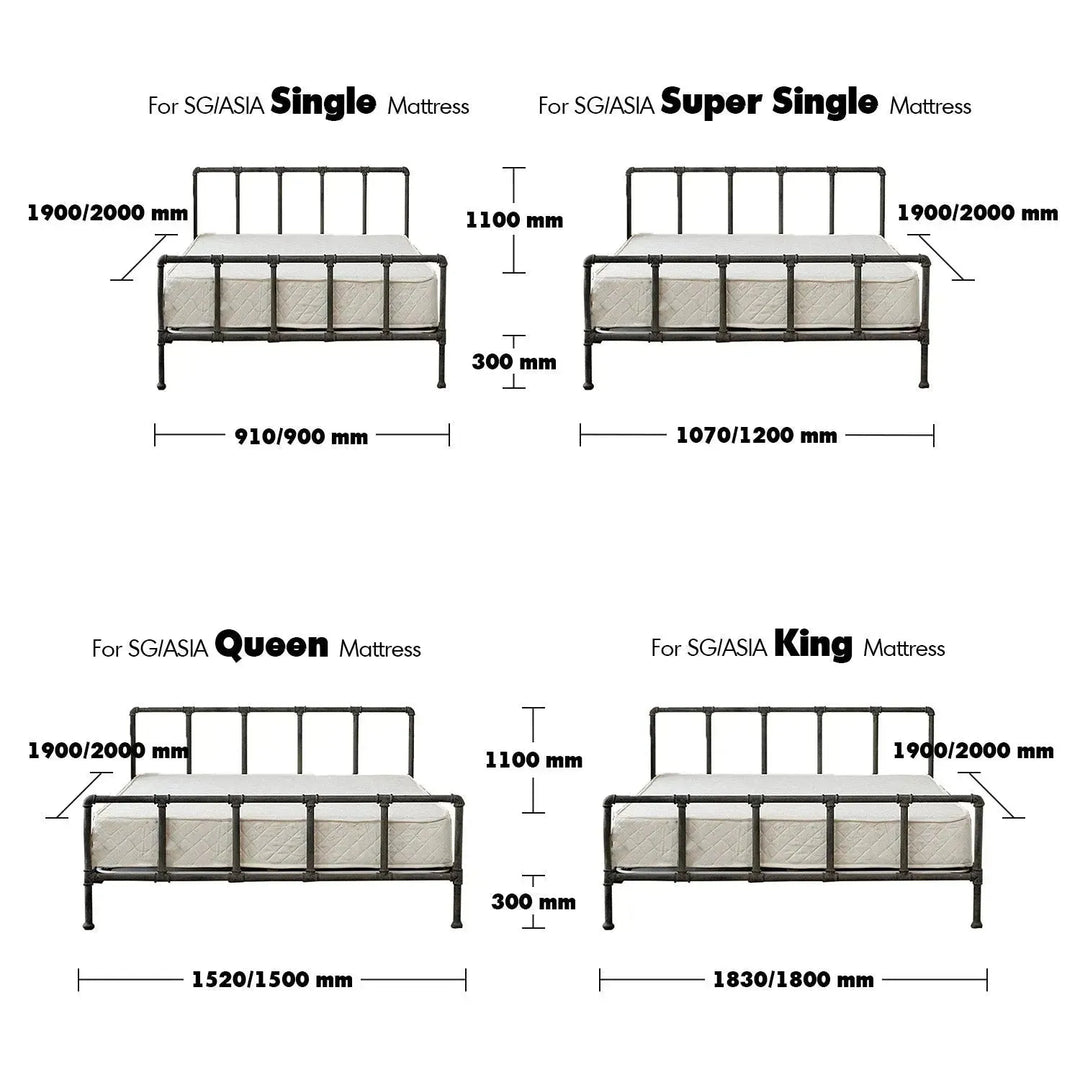 Industrial steel bed pipe size charts.