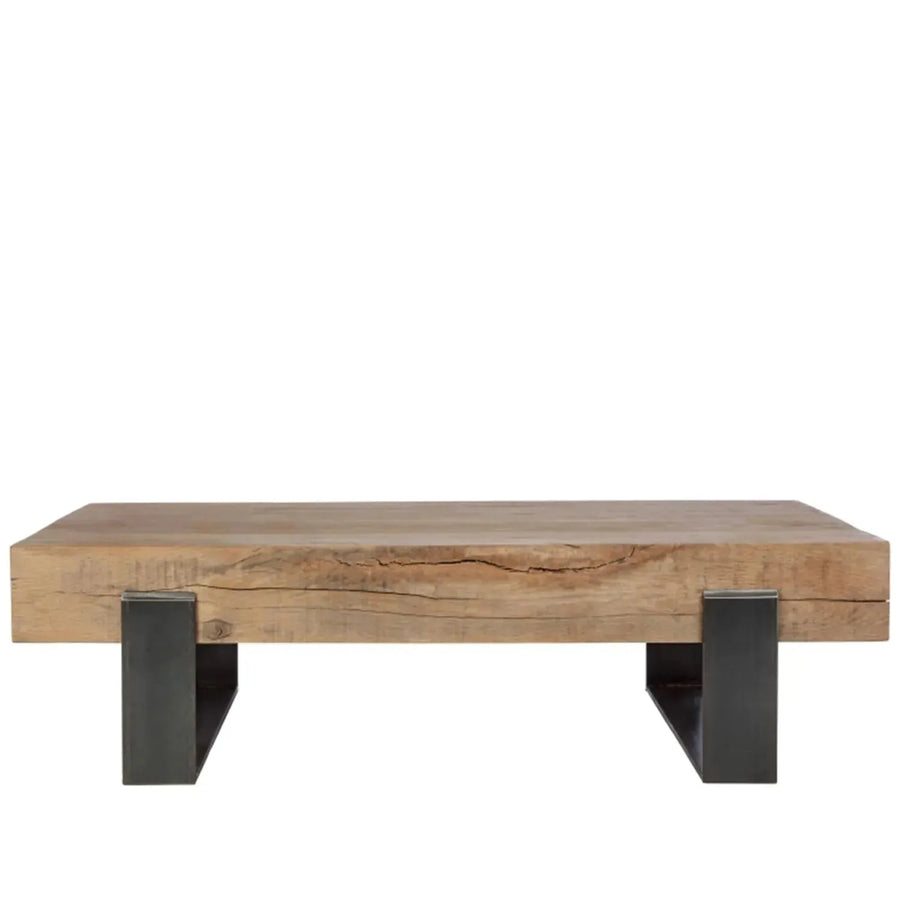 Rustic wood coffee table noer in white background.