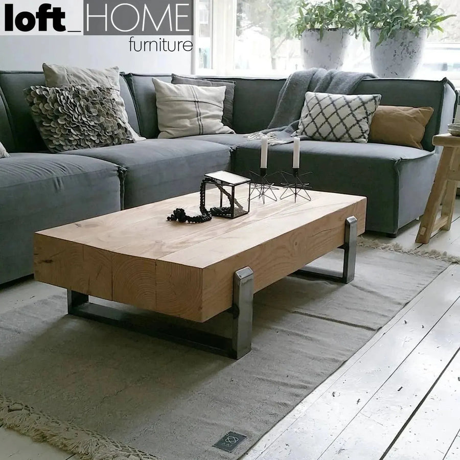 Rustic wood coffee table noer primary product view.