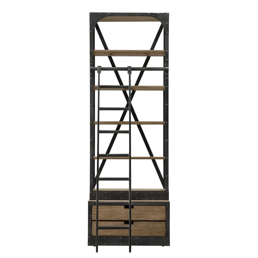 Industrial wood display shelf ladder detail 1.