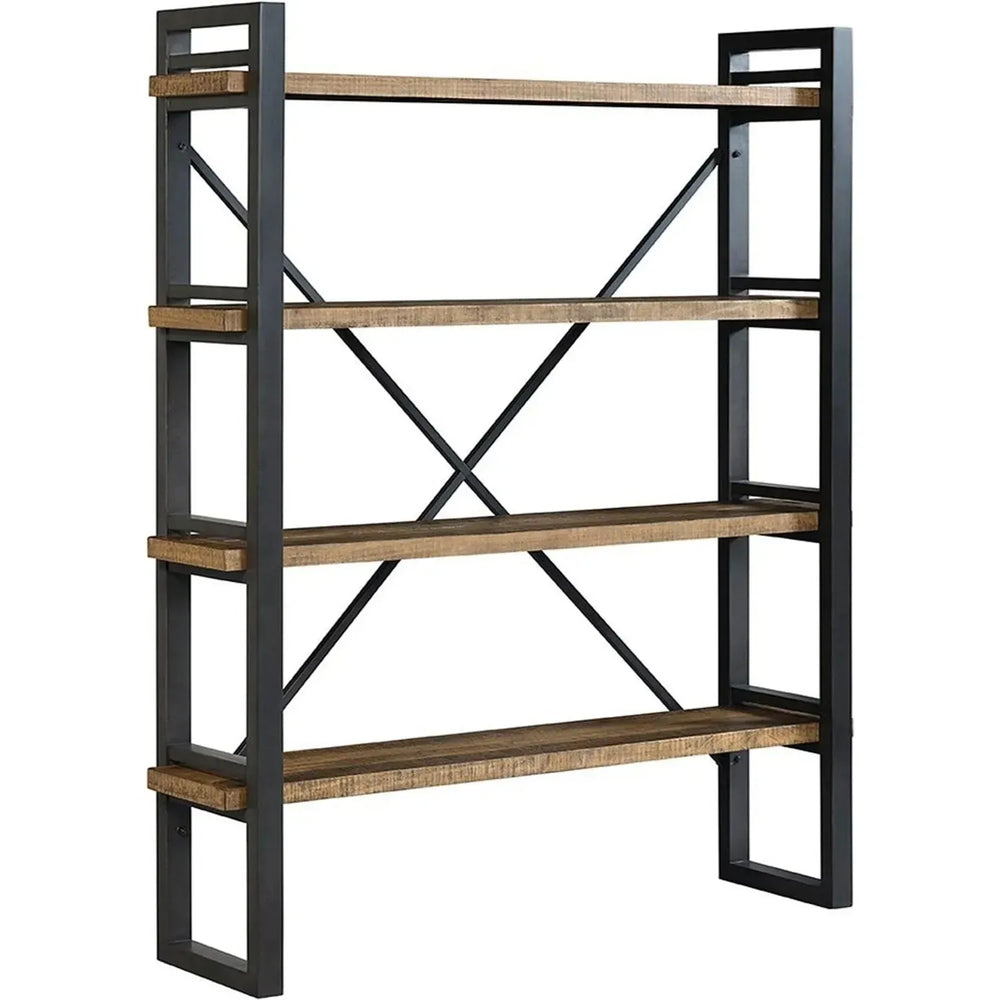 Industrial wood display shelf urban in white background.