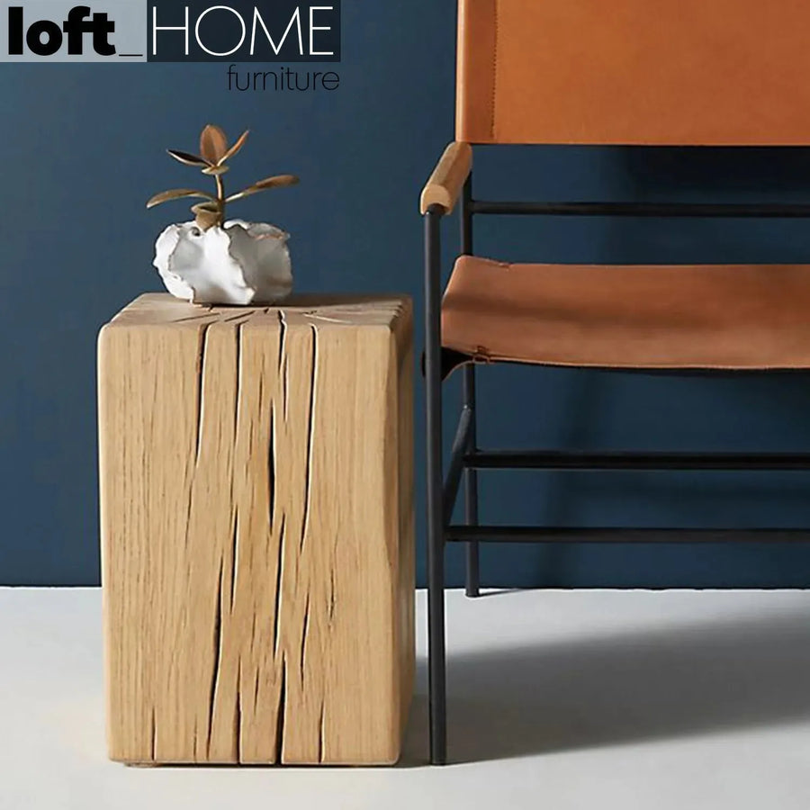 Rustic wood side table root primary product view.