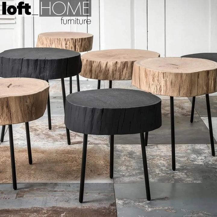 Rustic wood side table timber color swatches.