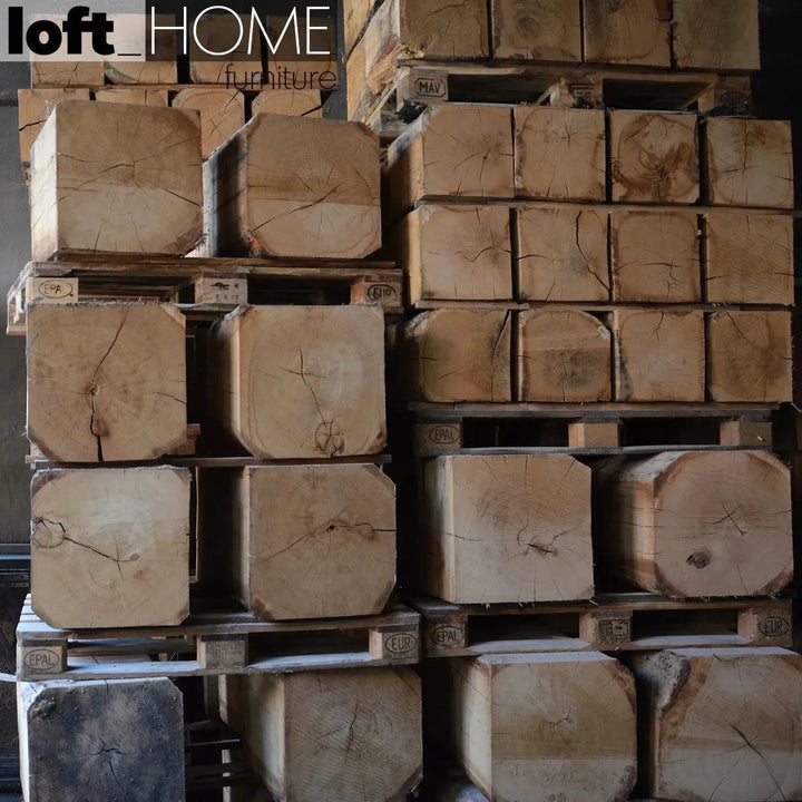 Rustic wood side table timber in details.
